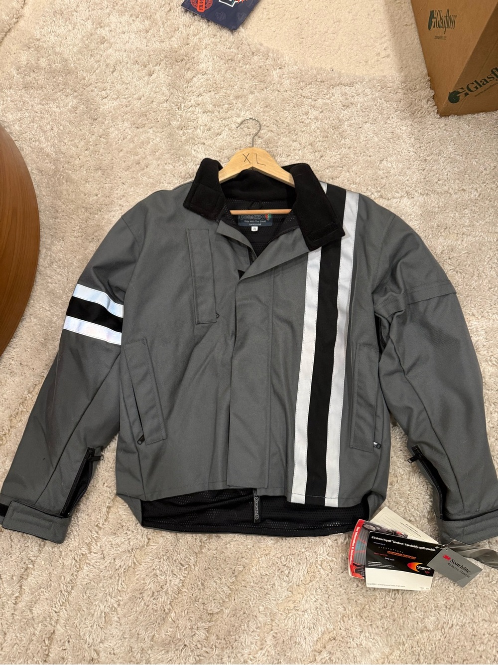 Corazzo Men’s XL Gray Black Motorcycle Riding Jacket Reflective